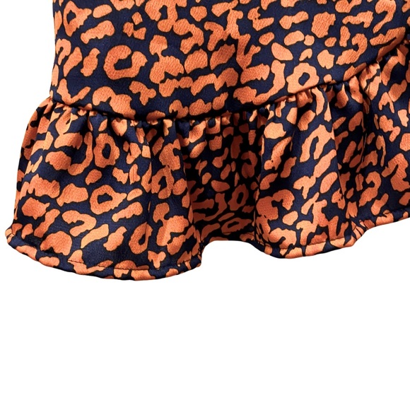 BOOHOO Navy & Orange Ruffled Wrap Dress Half Sleeves Sleek Satiny Short Length - Picture 9 of 15